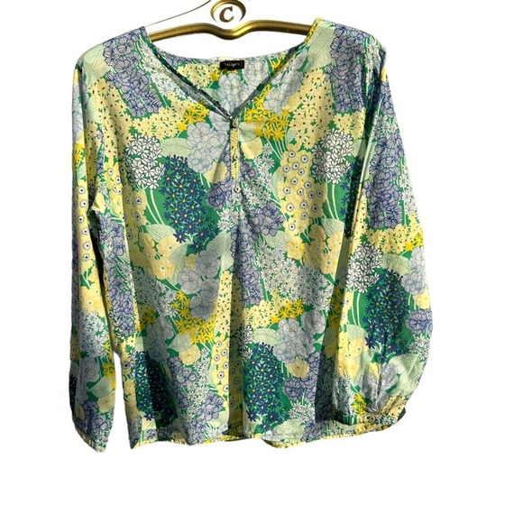 Talbots - Floral Cotton Tunic, Blue Green Yellow, Long Sleeve, SizeXL - Picture 11 of 11
